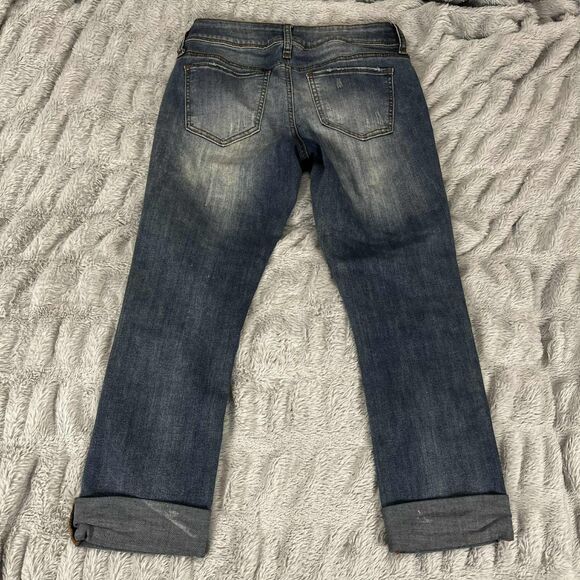 SO Jeans Women 7 Skinny Distressed Dark Wash Cuffed Denim Mid Rise Casual Boho - Picture 2 of 11